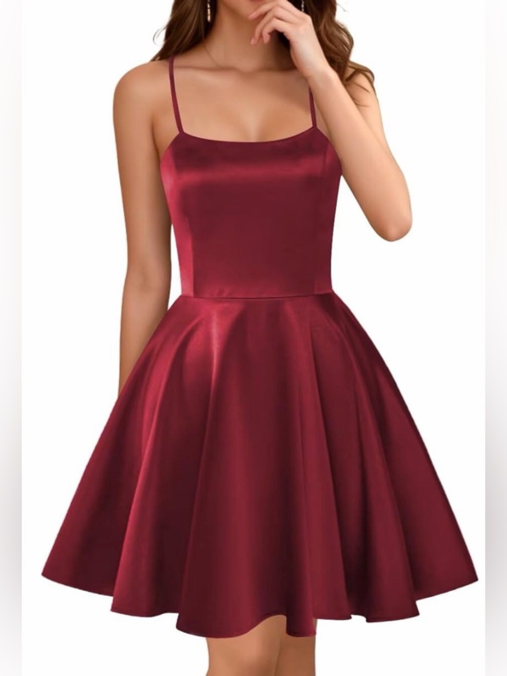 Homecoming Dress-Spaghetti Straps Satin Mini